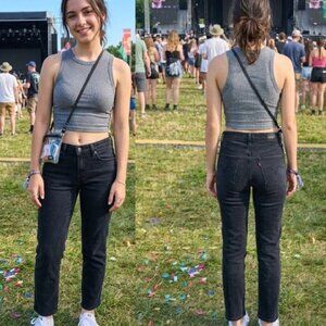 Women's Boyfriend Jeans Size 28 Black Dark Wash Stretch 28x24